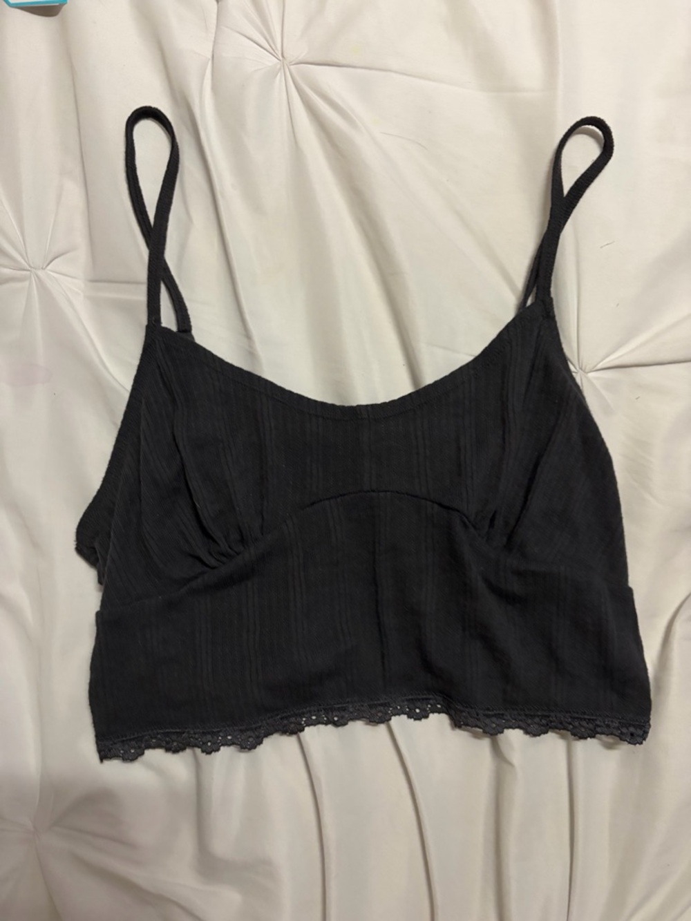 American Eagle Black Cropped Lace-Trim Cami Top